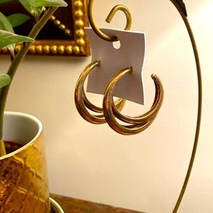 Free People, open double hoop brass tone earrings, so versatile!  NWT!!